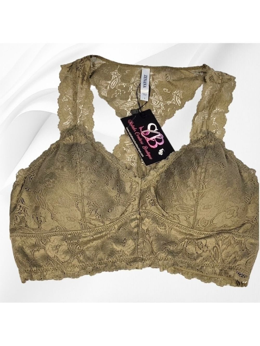 💚 ZENANA Lace Olive Green Racerback Bralette | Boho Chic Everyday Essential - Picture 6 of 7